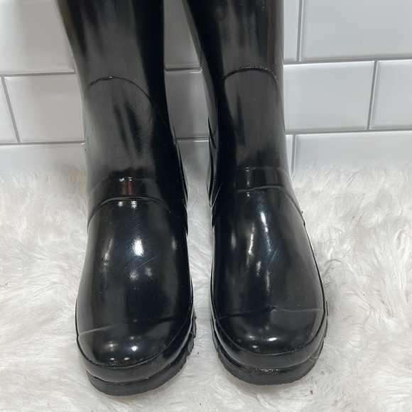 Hunter Original Back Adjustable Gloss Black Rain BOOTS Women's Size 9 - Picture 2 of 11